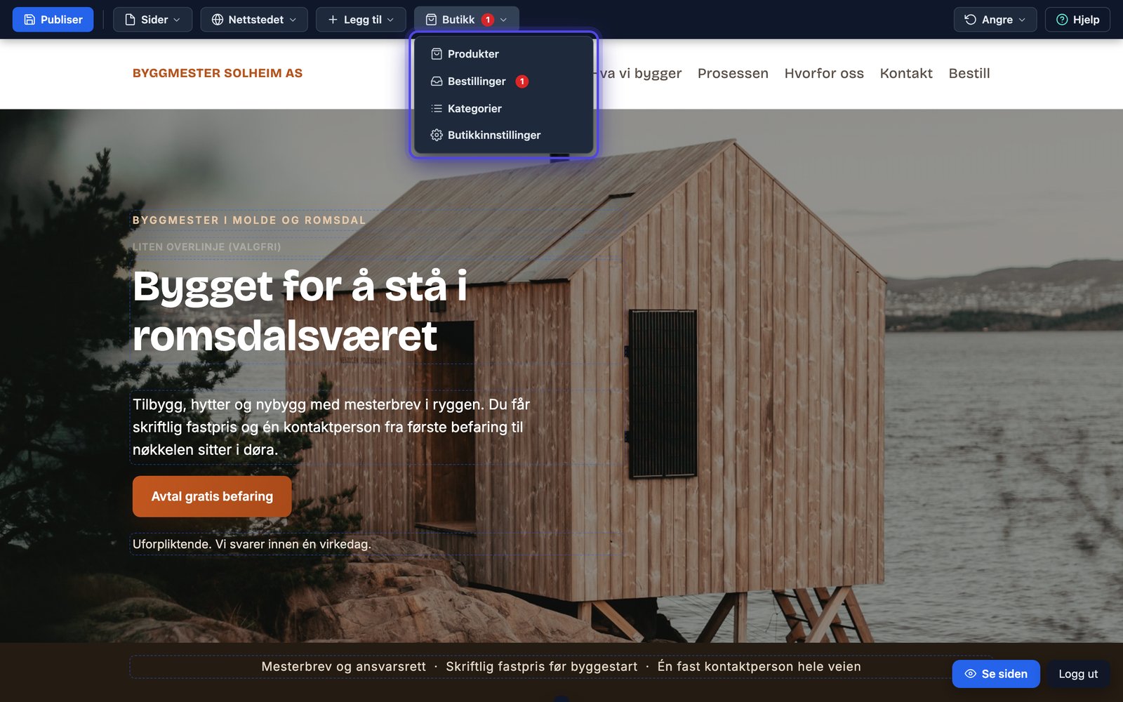 Nettbutikk på nettsiden: produkter og bestillinger