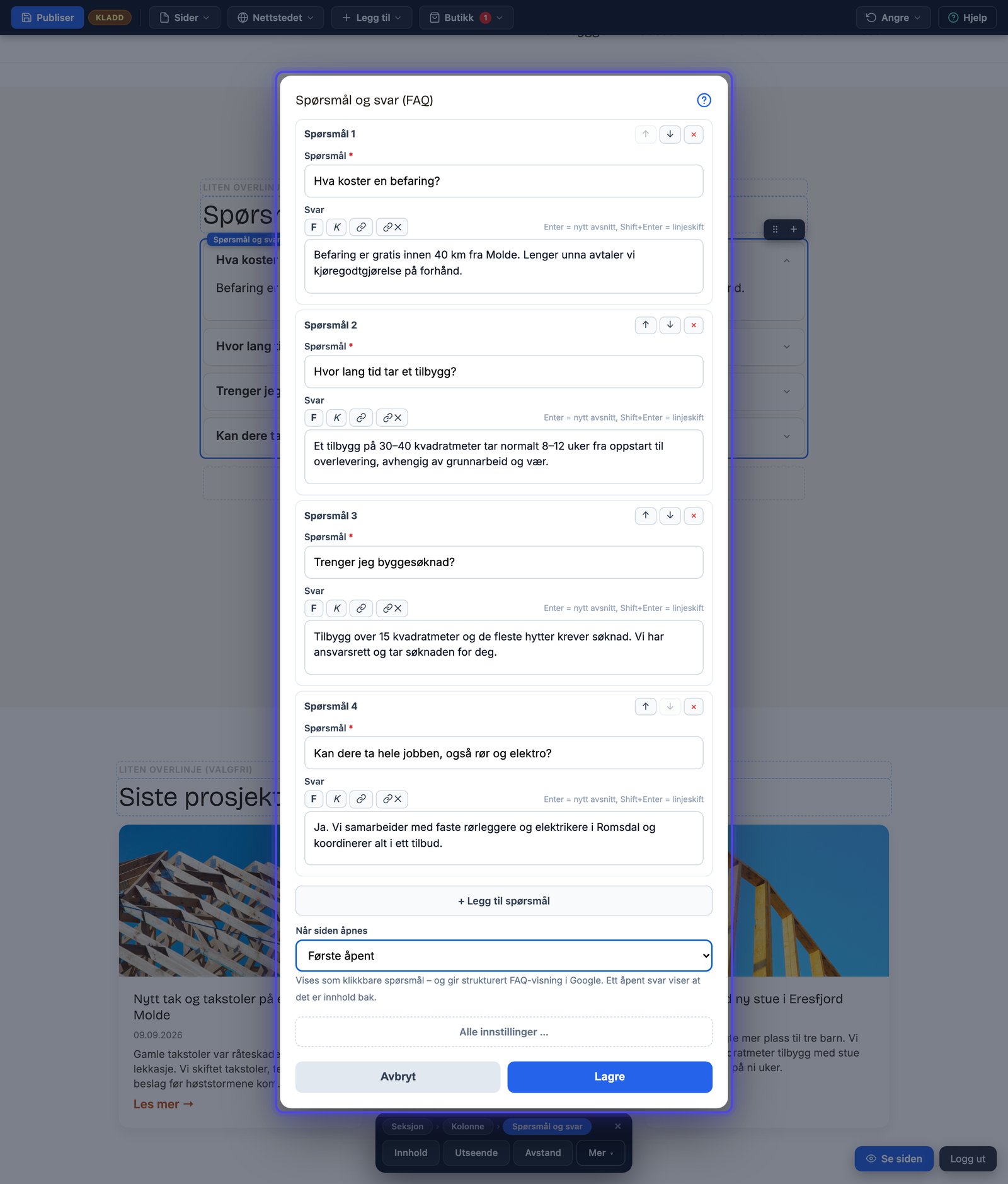 FAQ på nettsiden – spørsmål og svar med Google-visning