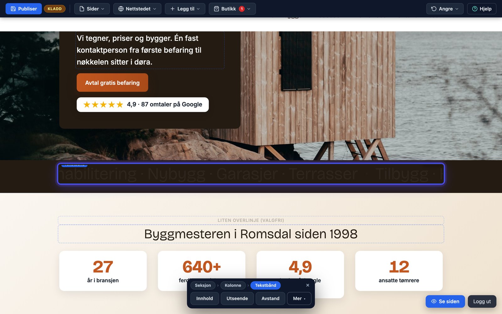 Rullende tekstbånd på nettsiden